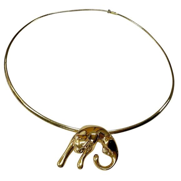 OTC Jewelry - 14k Gold Panther Slide Pendant on 18" Omega Flat Chain OTC 22.2g